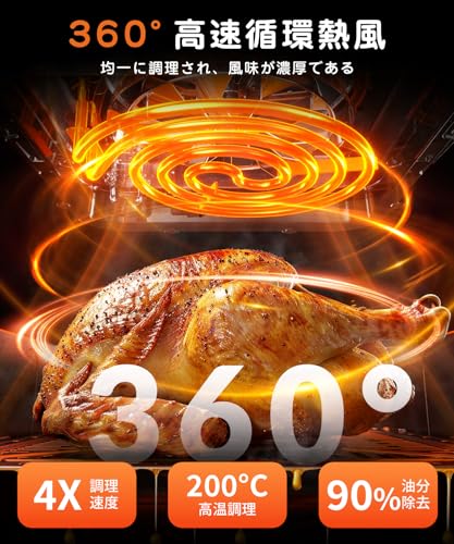 ノンフライヤー 4.5L 揚げ物 LEDタッチパネル 【90%脂質カット 7つのメニュー設定 温度調節】省エネ エアフライヤー 循環熱風 可視窓付き 最高温200℃ 温度調節 過熱保護 卓上 コンパクト ノンフライヤー 一人用 電ンオイルフライヤー 惣菜 ポテト 気フライヤー 食惣菜調理機 家庭用 レシピ付き グリルプレート PSE認証済みの特徴・詳細 画像