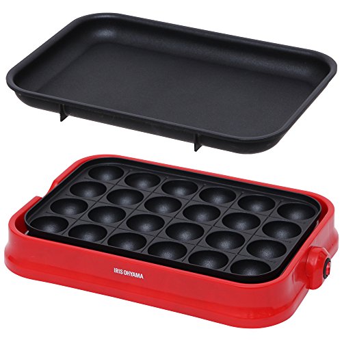 アイリスオーヤマ たこ焼き器 着脱式 2WAY (たこ焼きプレート 24穴 平面プレート) レッド PHP-24W-Rの外観・全体像 画像