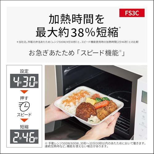 パナソニック オーブンレンジ 23L コンパクトモデル フラットテーブル スピードあたため 蒸気センサー ホワイト NE-FS3C-Wの特徴・詳細 画像