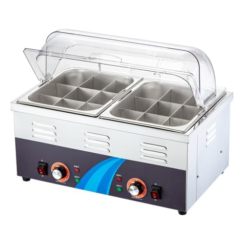 KDBT 業務用 おでん鍋 電気 9格/双9格 関東煮マシン おでんマシン 加厚ステンレス 着脱式 洗いやすい 透明PC蓋付き 温度調節50-300℃ 多機能 (9室ダブルシリンダーおでんメーカー + 大型ダストカバー)の外観・全体像 画像