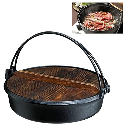 すき焼き鍋 26cm 2-3人用 イニコライフ 本格 鉄鋳物製 木蓋付き ガス火 カセットコンロ IH調理器 対応 本格的 鉄製すき焼き鍋で美味しく調理 保温性や柔らかい加熱 キャンプ アウトドア BBQ いつものすき焼きをより美味しくの外観・全体像 画像