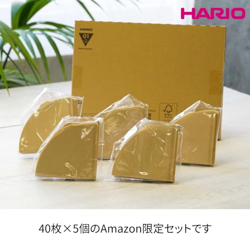 HARIO(ハリオ) V60 コーヒーフィルター 1~2杯用 200枚入り 40枚×5個セット 日本製 FSC認証製品 ペーパー 01 M みさらし VCF-01-40M-5S-AZ＋の詳細・まとめ 画像