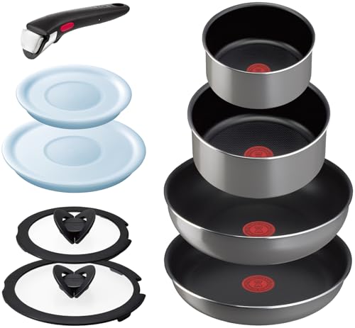 【オンライン限定】 ティファール 取っ手のとれる 鍋 フライパンセット 9点セット ガス火専用 PFOAなどの有害物質不使用 「インジニオ･ネオ フレーズグレー」 こびりつきにくさ長持ち グレー L16199の外観・全体像 画像