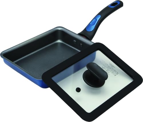 谷口金属 お弁当作りに最適な 玉子焼き 卵焼き フライパン 蓋付きセット IH ガス火対応 13×18cm 深型 金属ヘラ対応 中身が見える ガラス蓋 餃子 目玉焼き こびりつきにくい ちょい深 ブルーの外観・全体像 画像