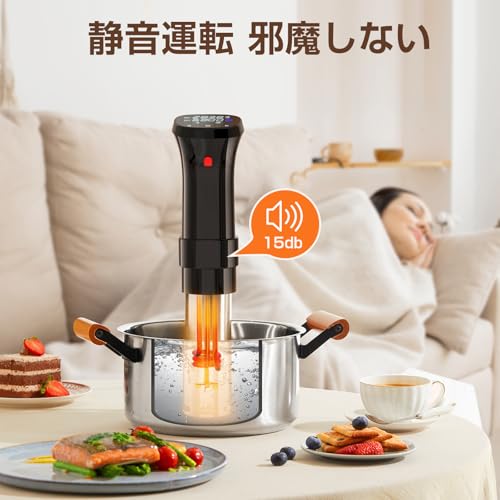 低温調理器 1100Wハイパワー 低温調理器具 24時間 予約機能 真空調理器 スロークッカー レシピ付き IPX7防水 タッチパネル クリップ式 低温調理機 低音調理器 タイマー 温度設定 五重安心保護 日本語取扱説明書の特徴・詳細 画像