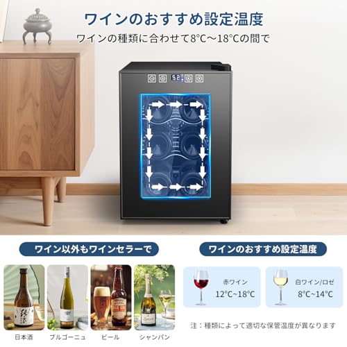 ワインセラー 6本収納 ワインクーラー 缶ビール 日本酒セラー ペルチェ式 恒温保湿 20L容量 赤ワイン/白ワイン/ロゼ/日本酒/シャンパン保管の特徴・詳細 画像