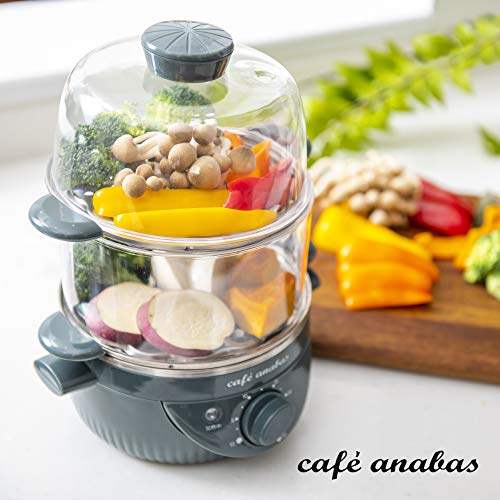 ANABAS スチームクッカー ゆで玉子名人 2段タイプ かんたん蒸し器 ゆで卵メーカー タイマー付き モスグリーン ASC-002の詳細・まとめ 画像