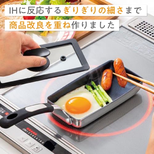 谷口金属 卵一個で作れる 玉子焼き 卵焼き フライパン IH ガス火対応 9×18cm 金属ヘラ対応 PFOS PFOA フリー 餃子 目玉焼き こびりつきにくい すべすべスリムストリール2 ステンレスの特徴・詳細 画像