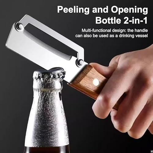 野菜ピーラー 多機能 栓抜き 2 in 1 多機能ピーラー 皮むき器 木製ハンドル ステンレス スチール刃 滑り止め 家庭用 キッチン用品 ピーラーツール 野菜 果物の詳細・まとめ 画像