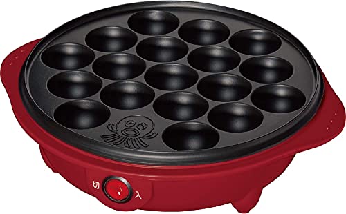[山善] たこ焼き器 18穴 フッ素コーティング 簡単お手入れ ワンタッチ操作 コードすっきり収納 レッド YOB-181(R)の外観・全体像 画像