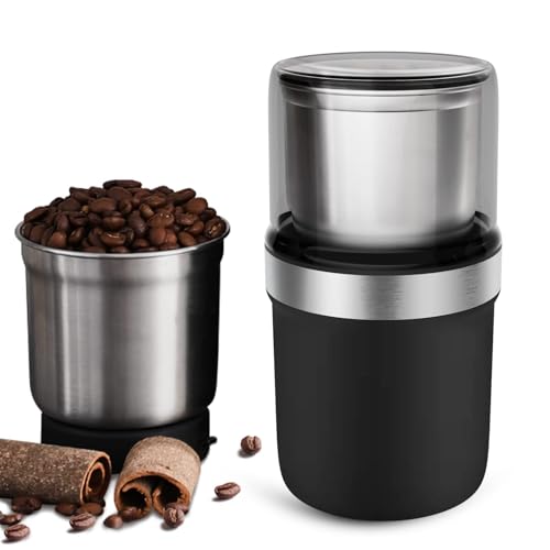 BESROY コーヒーミル 電動 カッター コーヒーミル 電動コーヒーミル 粉末 コーヒー豆 ひき機 水洗い可能 豆挽き/緑茶/山椒/唐辛子/胡椒/山椒/調味料/穀物を挽く 一台多役 掃除ブラシ付 お手入れ簡単の外観・全体像 画像