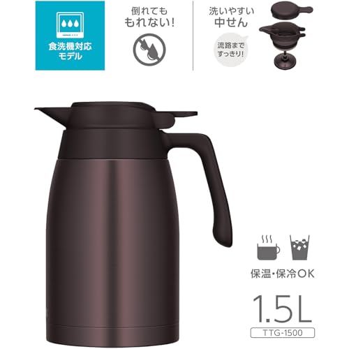 【食洗機対応モデル】 サーモス ステンレスポット 1.5L ブラウン 保温ポット 卓上ポット 保温保冷 広口設計 TTG-1500 BWの詳細・まとめ 画像