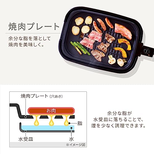 アイリスオーヤマ ホットプレート 網焼き風ホットプレート 3枚焼き (たこ焼きプレート/平面プレート/焼肉プレート) シンプルIHA-A30-B ブラックの特徴・詳細 画像