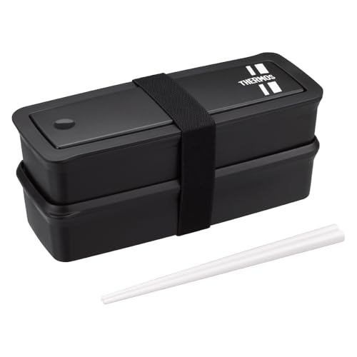 サーモス 弁当箱 2段 フレッシュランチボックス ハシ付き 980ml ブラックシルバー DJS-981W BKSLの外観・全体像 画像