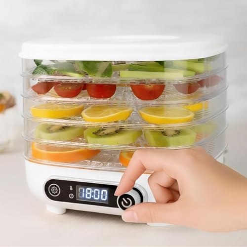 life_mart フードドライヤー 小型 【 食洗機対応 35〜70℃ タイマー付き 48時間設定 】 食品乾燥機 5段トレイ ドライフルーツメーカー 無添加 ジャーキーメーカー ペット 野菜乾燥 ヨーグルト コンパクト ホワイトの外観・全体像 画像