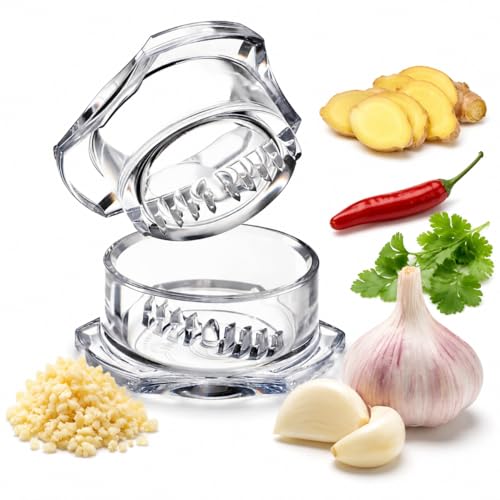 にんにくつぶし器 ガーリックプレス【手動ツイスト式】食品級プラスチック｜回転式 ニンニクすりおろし器｜ニンニク・生姜・ハーブ・ナッツ対応｜分解洗浄 省力設計｜調理時間短縮 家庭用・業務用｜キッチン用品 ギフトにも 1個の外観・全体像 画像