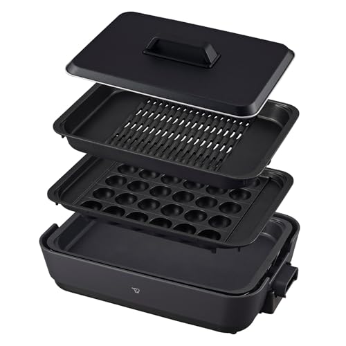 象印マホービン ホットプレート 3枚タイプ 穴あきプレート 深型平面プレート たこ焼きプレート チャコール EA-HA30-HZの外観・全体像 画像