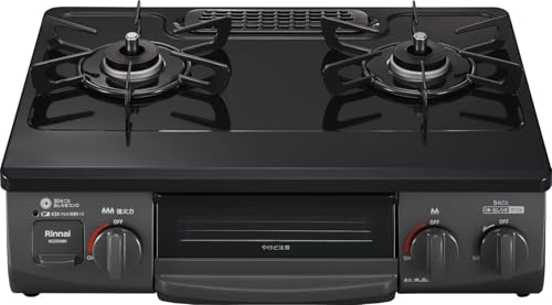 リンナイ ガステーブル ガスコンロ 都市ガス12A・13A用 幅約56cm 片面焼きグリル 左強火力 KG35NBKL/13A ブラックの外観・全体像 画像
