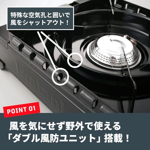 Iwatani イワタニ 岩谷 カセットコンロ カセットフー タフまる ケース付き キャンプ アウトドア BBQコンロ 停電対策 ブラック 日本製 CB-ODX-1-BKの特徴・詳細 画像