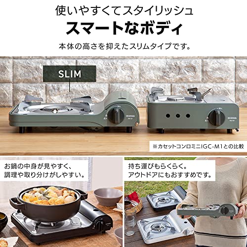 アイリスオーヤマ カセットコンロ アルミニウム チャコール アウトドア キャンプ 防災対策 卓上コンロ 鍋 すき焼き 焼肉 ホームパーティー IGC-E1-Hの特徴・詳細 画像