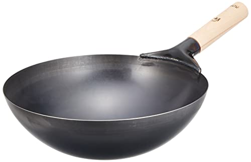 遠藤商事 TKG 中華鍋 北京鍋 27cm 木製ハンドル 片手 サイズ:φ270×深さ78mm 重量:1000g 材質:鉄 中華料理の定番 強火で一気に炒める調理に最適 業務用 APK12027の外観・全体像 画像