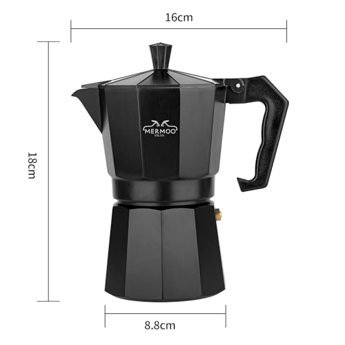 MERMOO YILAN 直火エスプレッソメーカー 6カップ 300ml ブラック モカポット アルミ コーヒーメーカー アウトドア コーヒー エスプレッソマシンの特徴・詳細 画像