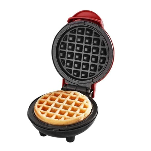 家庭用ワッフルメーカー 携帯型ミニ朝食調理器 ハート丸型薄焼きパン調理 滑り止め足 蓋ハンドル付き 3 種類デザイン選択 ケーキ焼成機 XRKG (110v,ワッフル柄)の外観・全体像 画像