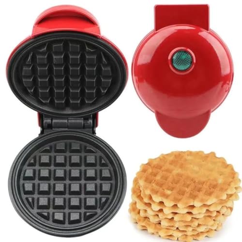 家庭用ワッフルメーカー 携帯型ミニ朝食調理器 ハート丸型薄焼きパン調理 滑り止め足 蓋ハンドル付き 3 種類デザイン選択 ケーキ焼成機 XRKG (110v,ワッフル柄)の特徴・詳細 画像