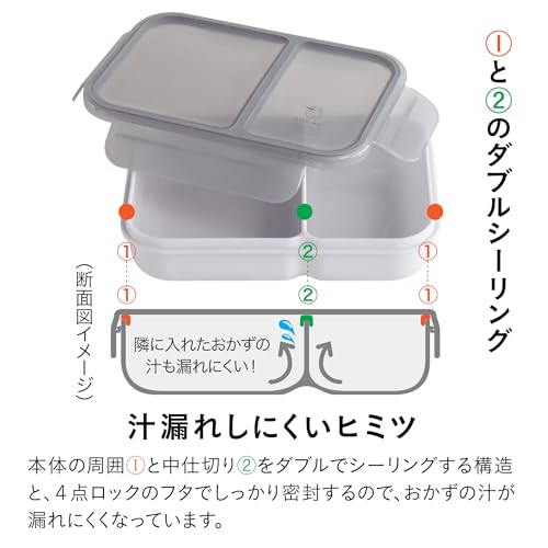 シービージャパン 弁当箱 ライスボーイ 700ml 抗菌仕様 ライトグレー 4点ロックでしっかり固定 Wシーリングで汁漏れしにくい DSKの特徴・詳細 画像