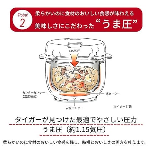 【WEB限定】タイガー魔法瓶 電気圧力鍋 2.2L 2~3人用 低温調理 炊飯可能 無水調理 発酵 自動調理 予約機能付き 二次元コードシール付き マットブラック COK-N220KMの特徴・詳細 画像