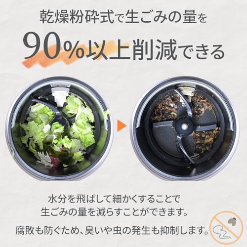 [山善] 生ゴミ処理機 乾燥粉砕式 2.6L 助成金対象 予約タイマー/クリーンモード/省エネモード搭載 静音 消臭 活性炭フィルター 減量率90％以上 グレー YGDA-3050(H)の特徴・詳細 画像