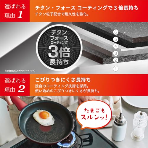 【オンライン限定】 ティファール フライパン 26cm IH ガス火対応 PFOAなどの有害物質不使用 こびりつきにくさ長持ち 「IHチタン・エクセレンス バニラベージュ フライパン」 ベージュ G18205の特徴・詳細 画像