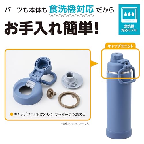 【ハンドル付き・食洗機対応】サーモス 水筒 真空断熱スポーツボトル 1L アッシュブルー 持ち運びに便利なキャリーループ 直飲み 飲み口が外せて洗いやすい 保冷専用 FJU-1000 ASBの特徴・詳細 画像