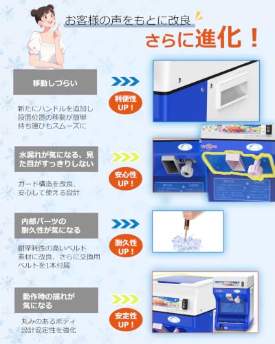 かき氷機 業務用 電動 高出力250W 120kg/h 氷の粗さ調節可能 2L容量 屋台・店舗向けの特徴・詳細 画像