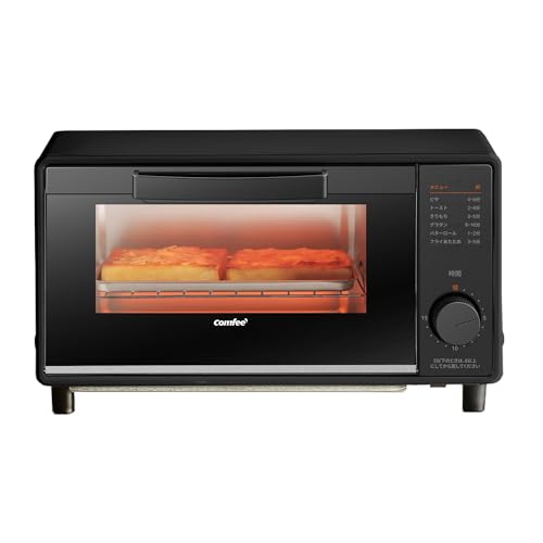 COMFEE' トースター オーブン・トースター 2枚焼き タイマー15分調節 1000W 上下高火力ヒーター 直感的なつまみ操作 焼き網＆受け皿付き お手入れカンタン CF-MD081-BK ブラックの外観・全体像 画像
