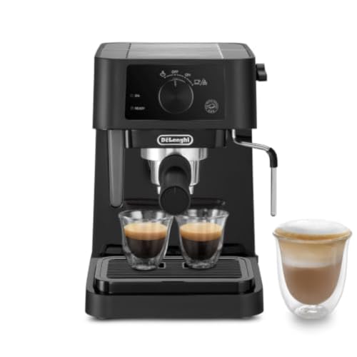 DeLonghi(デロンギ) De'Longhiエスプレッソメーカー スティローザ EC235J-BK カプチーノ ラテアート エスプレッソマシン ステンレス製ミルクフロッサー スタイリッシュ エントリーモデル [ブラック] ファミリー登録で3年保証の外観・全体像 画像
