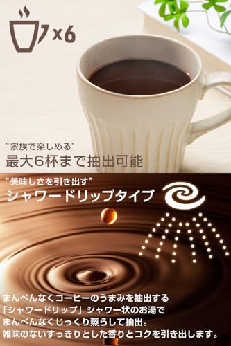 タイガー魔法瓶 コーヒーメーカー ドリップ式 シャワードリップ 簡単操作 保温 0.81L 6杯用 ブラックADC-N060Kの特徴・詳細 画像