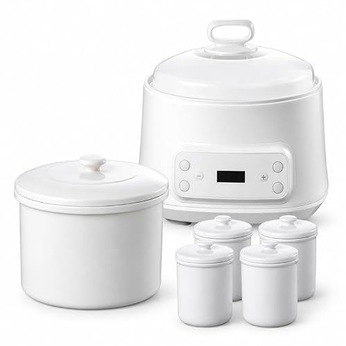 電気鍋 スロークッカー 3L大容量 陶器製内鍋 8種プリセットメニュー 24時間予約 保温 静音 家庭用 (A,3L大型セラミックライナー + 小型ライナー4個)の外観・全体像 画像