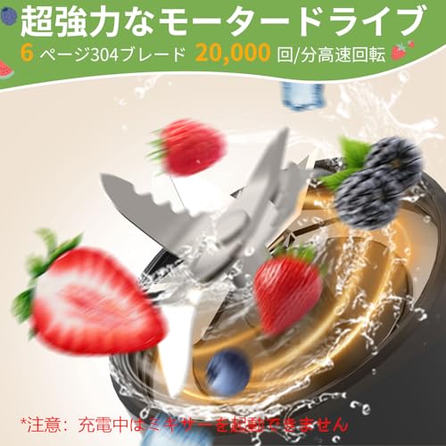 DENOKIN ジューサー ミキサー 小型 スムージー 氷も砕ける 野菜 果物 一台多役 一人用 充電式 お手入れ簡単 450ML 20000回転バッテリー 持ち運びやすい Type-C充電ポート アウトドア 旅行 学校 出張 オフィス 日本語取扱説明書 (クラシックブラック, 450ML)の詳細・まとめ 画像
