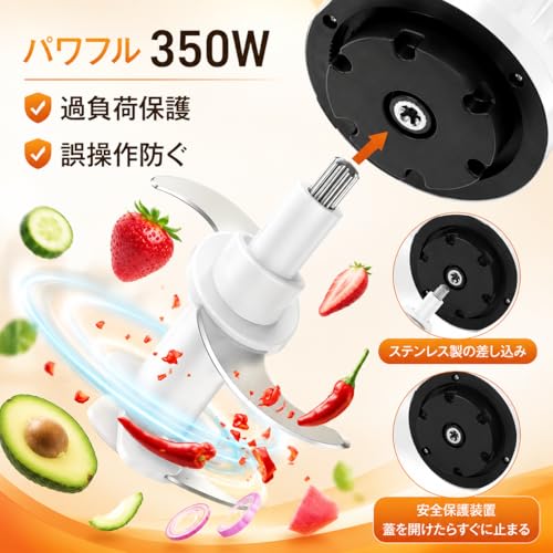 happilaff フードプロセッサー 350W 1台5役 みじん切り器 600mlガラスボウル 4枚刃 過熱保護 静音の特徴・詳細 画像