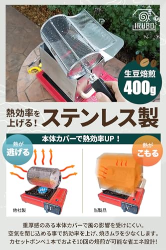 IRUBO イルボ 【USB電源で手回し不要！】 コーヒー焙煎機 自動 電動 ロースター デジタル温度計 (ステンレスシルバー)の特徴・詳細 画像