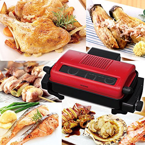 アイリスオーヤマ 魚焼きグリル 無煙ロースター マルチロースター 魚焼き器 レッド EMT-1101-Rの特徴・詳細 画像