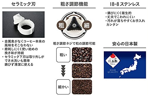 キャプテンスタッグ 日本製 コーヒーミル セラミック刃 ハンディータイプ Sサイズ 18-8 ステンレス製 UW-3501の特徴・詳細 画像